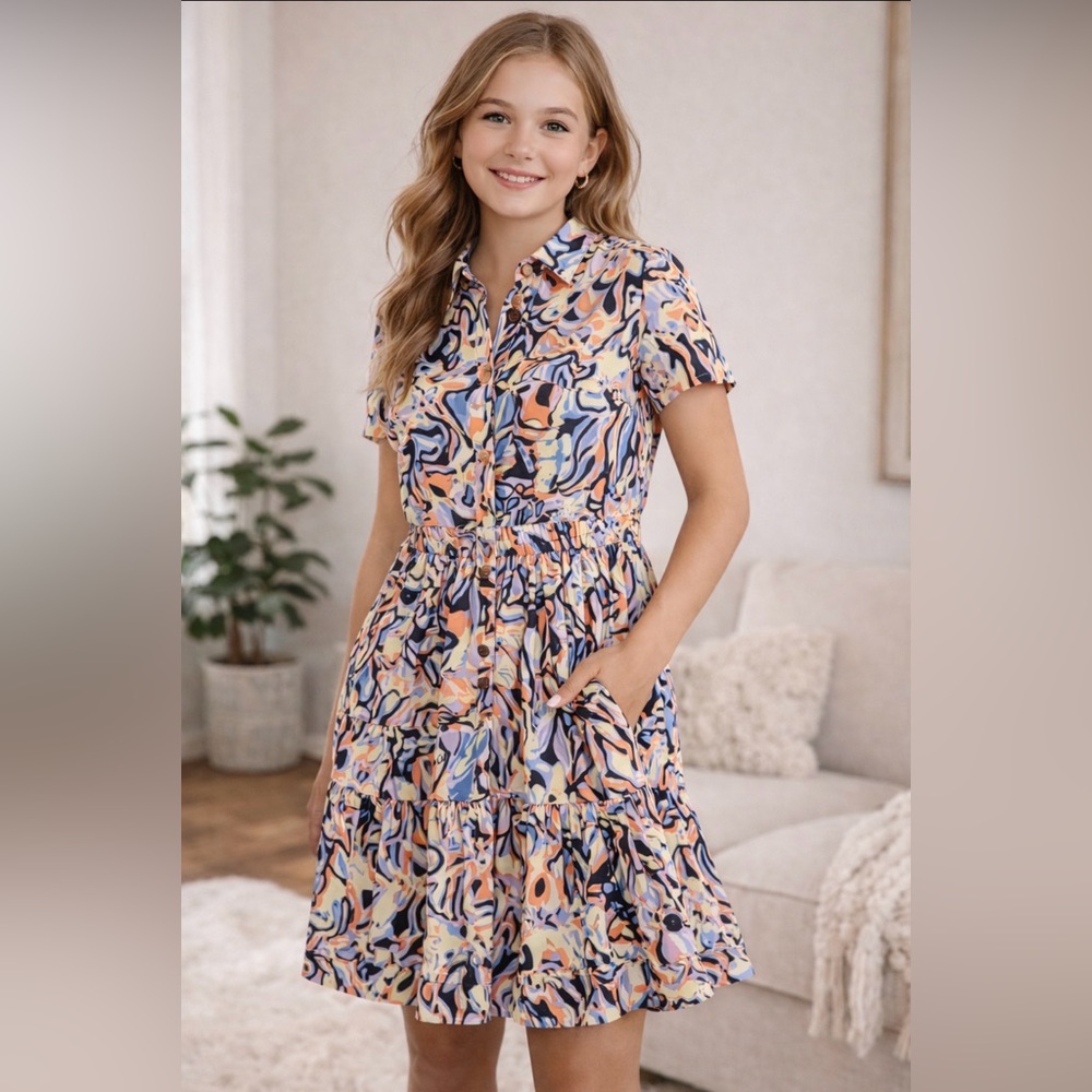Vince Camuto Kids Dress NWT • Abstract Print • Short Sleeve Tiered Skirt